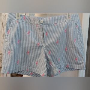 Crown & Ivy Striped Blue/white and Pink Flamingo Women Shorts Sz 10 #0326